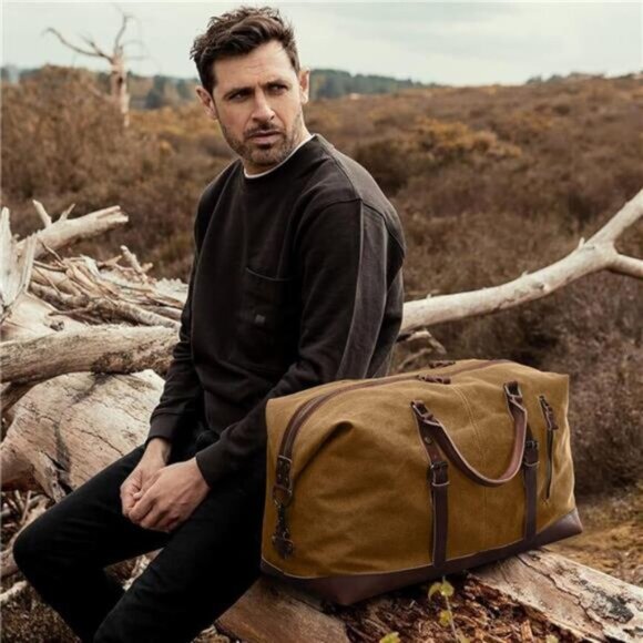 Canvas Duffel Bag for Men Khaki - Picture 1 of 6